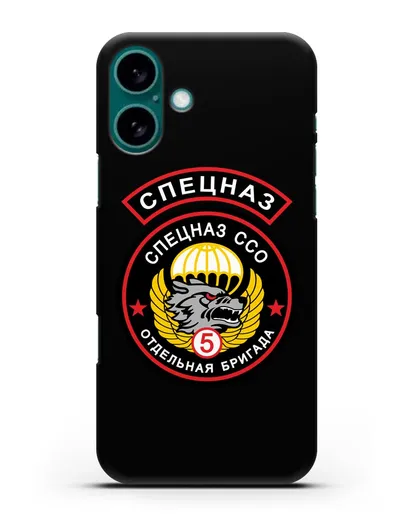 Чехол с изображением волка и надписью Спецназ ССО 5 ОБрСпН силиконовый для iPhone 16 Plus