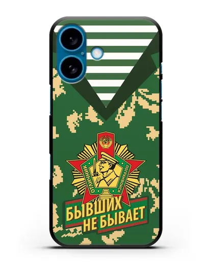 Чехол Камуфляж, тельняшка со знаком Отличник погранвойск силиконовый для iPhone 16