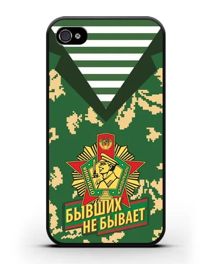 Чехол Камуфляж, тельняшка со знаком Отличник погранвойск силиконовый для iPhone 4/4s