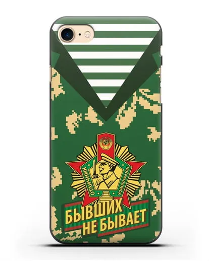 Чехол Камуфляж, тельняшка со знаком Отличник погранвойск силиконовый для iPhone 7