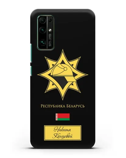Именной чехол в золотом цвете с эмблемой МЧС Республики Беларусь силиконовый для Honor 30