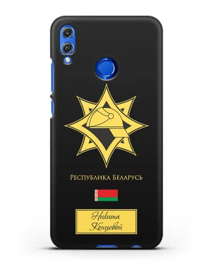 Именной чехол в золотом цвете с эмблемой МЧС Республики Беларусь силиконовый для Honor 8X