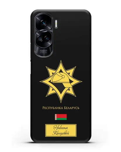 Именной чехол в золотом цвете с эмблемой МЧС Республики Беларусь силиконовый для Honor 90 Lite