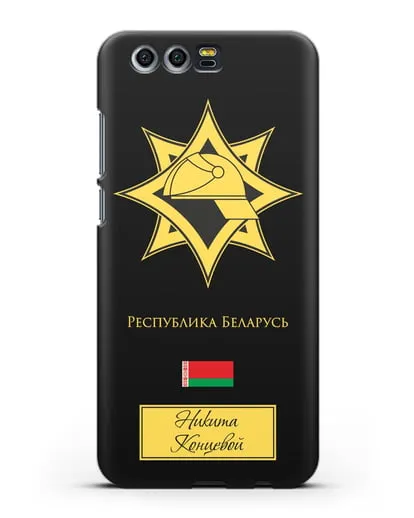 Именной чехол в золотом цвете с эмблемой МЧС Республики Беларусь силиконовый для Honor 9