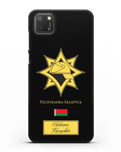 Именной чехол в золотом цвете с эмблемой МЧС Республики Беларусь силиконовый для Honor 9S