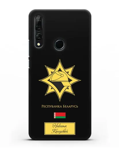 Именной чехол в золотом цвете с эмблемой МЧС Республики Беларусь силиконовый для Honor 9X