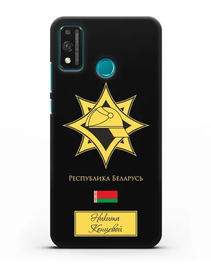 Именной чехол в золотом цвете с эмблемой МЧС Республики Беларусь силиконовый для Honor 9X lite