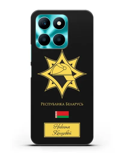Именной чехол в золотом цвете с эмблемой МЧС Республики Беларусь силиконовый для Honor X6a