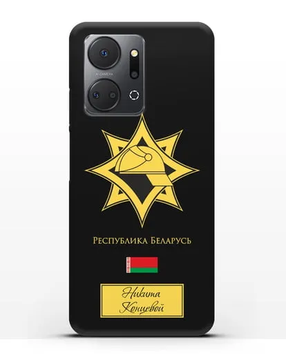 Именной чехол в золотом цвете с эмблемой МЧС Республики Беларусь силиконовый для Honor X7a