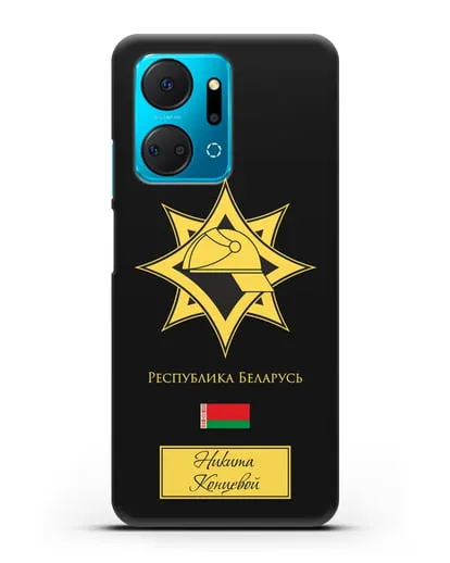 Именной чехол в золотом цвете с эмблемой МЧС Республики Беларусь силиконовый для Honor X7a Plus