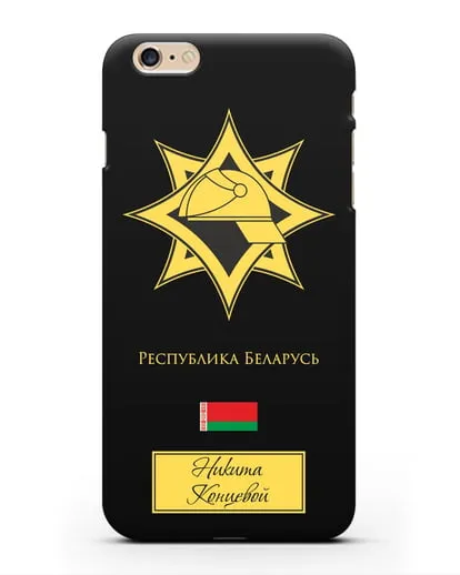 Именной чехол в золотом цвете с эмблемой МЧС Республики Беларусь силиконовый для iPhone 6 Plus