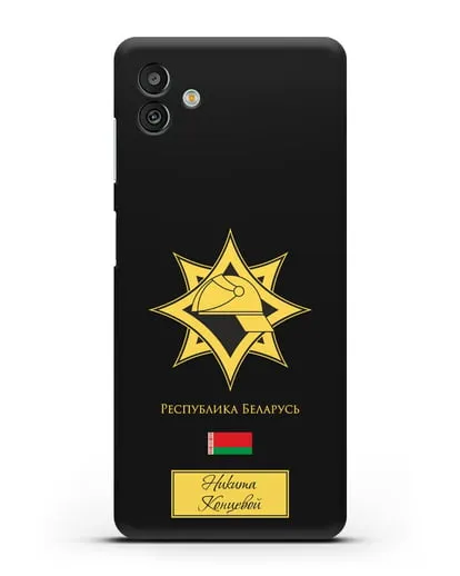 Именной чехол в золотом цвете с эмблемой МЧС Республики Беларусь силиконовый для Samsung Galaxy M13 [SM-M135]