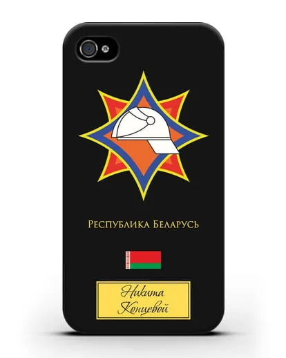 Именной чехол с эмблемой МЧС Республики Беларусь силиконовый для iPhone 4/4s