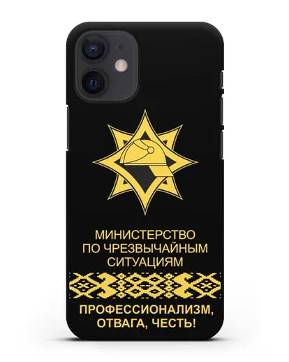 Чехол с эмблемой МЧС Республики Беларусь в золотом цвете силиконовый для iPhone 12 mini