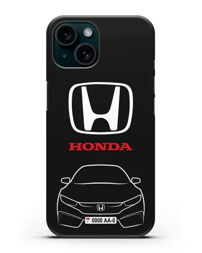 Чехол Honda с автомобильным номером силиконовый для iPhone 15