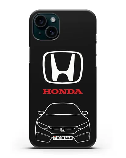 Чехол Honda с автомобильным номером силиконовый для iPhone 15 Plus