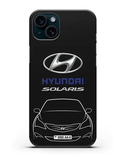 Чехол Hyundai Solaris с автомобильным номером силиконовый для iPhone 15 Plus