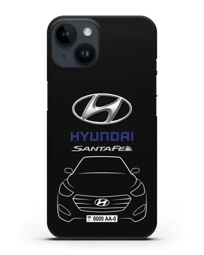 Чехол Hyundai SantaFe с автомобильным номером силиконовый для iPhone 14