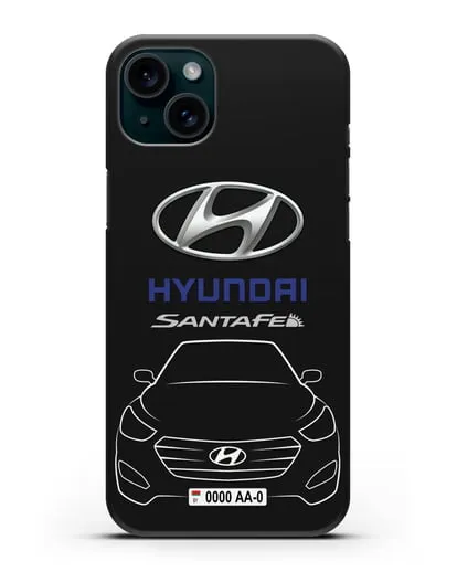 Чехол Hyundai SantaFe с автомобильным номером силиконовый для iPhone 15 Plus