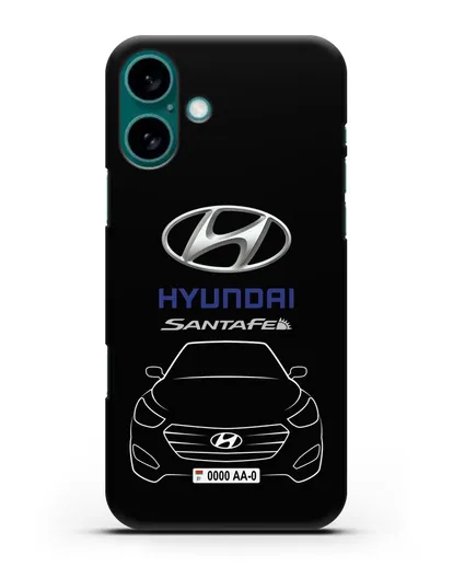 Чехол Hyundai SantaFe с автомобильным номером силиконовый для iPhone 16 Plus