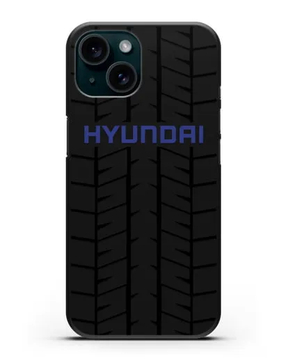 Чехол с логотипом Хёндэ с протектором шин силиконовый для iPhone 15