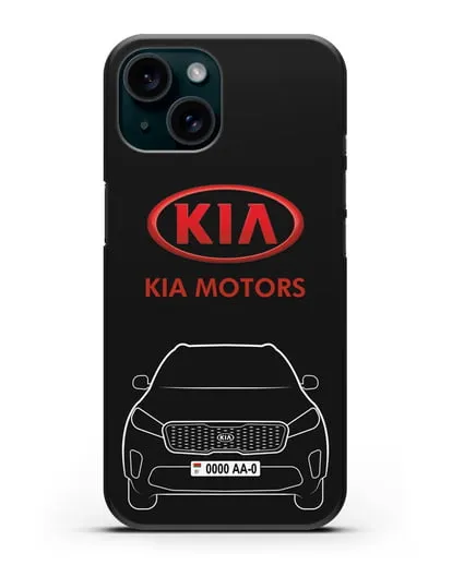 Чехол Kia с номерным знаком силиконовый для iPhone 15