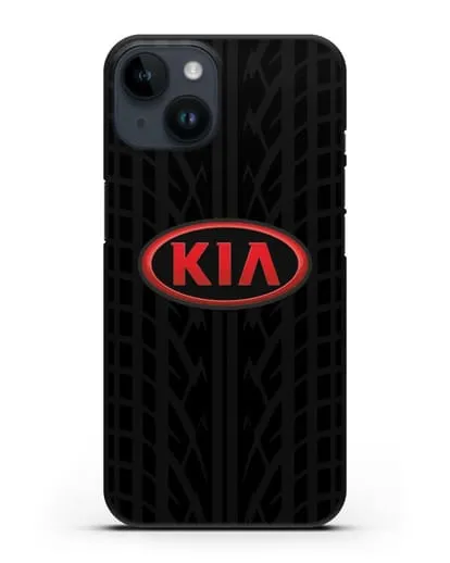 Чехол c логотипом Киа с протектором шин силиконовый для iPhone 14