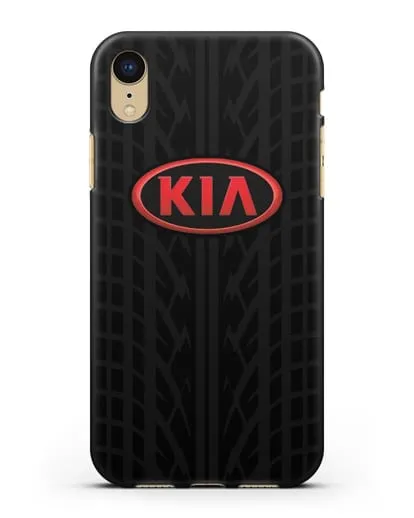 Чехол c логотипом Киа с протектором шин силиконовый для iPhone XR