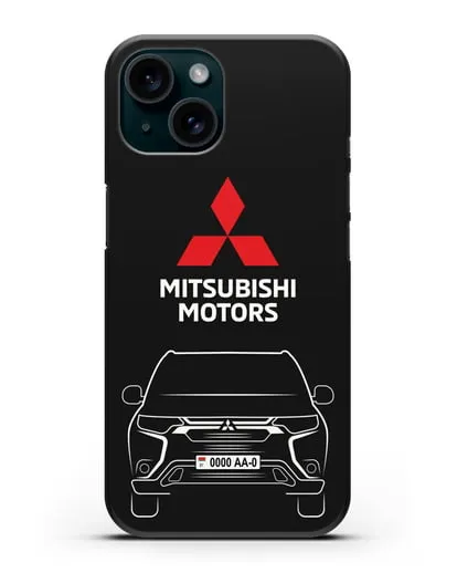 Чехол Mitsubishi Outlander с автомобильным номером силиконовый для iPhone 15
