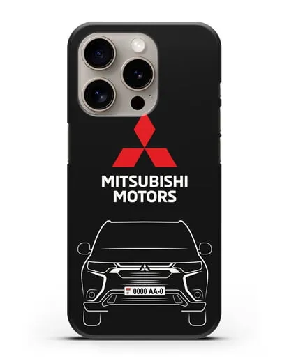 Чехол Mitsubishi Outlander с автомобильным номером силиконовый для iPhone 15 Pro