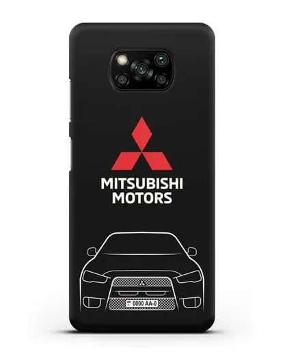 Чехол Mitsubishi Lancer с номерным знаком силиконовый для Xiaomi Poco X3