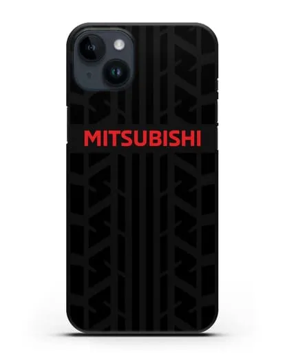 Чехол c логотипом Митсубиши с протектором шин силиконовый для iPhone 14 Plus