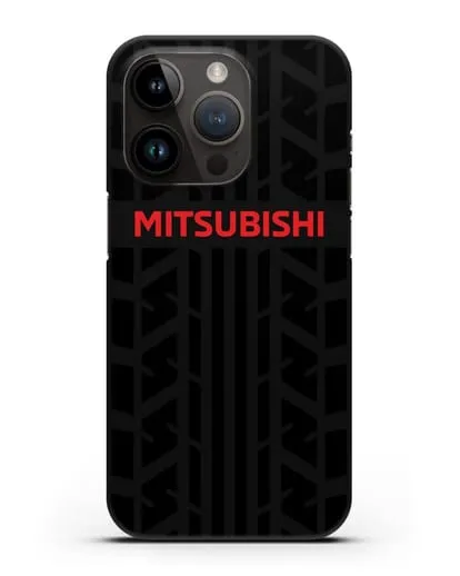 Чехол c логотипом Митсубиши с протектором шин силиконовый для iPhone 14 Pro
