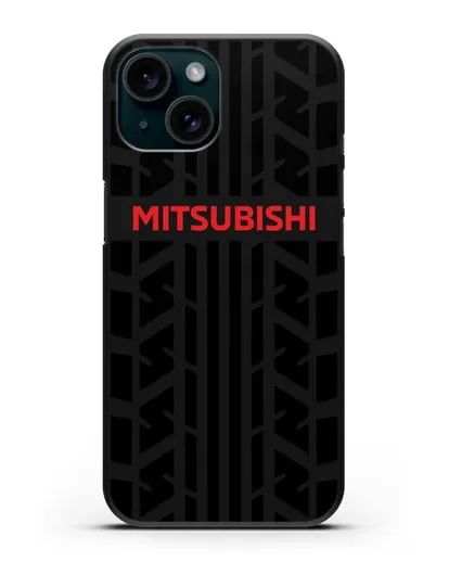 Чехол c логотипом Митсубиши с протектором шин силиконовый для iPhone 15