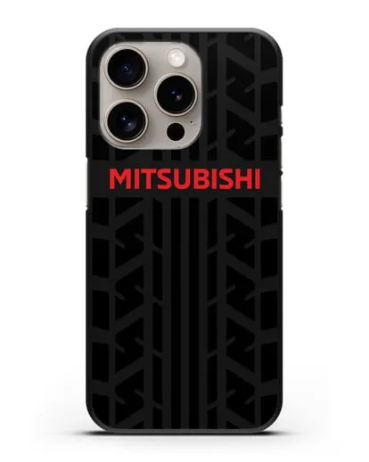 Чехол c логотипом Митсубиши с протектором шин силиконовый для iPhone 15 Pro