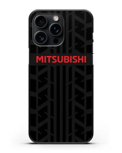 Чехол c логотипом Митсубиши с протектором шин силиконовый для iPhone 15 Pro Max