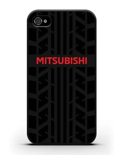 Чехол c логотипом Митсубиши с протектором шин силиконовый для iPhone 4/4s