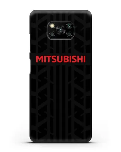 Чехол c логотипом Митсубиши с протектором шин силиконовый для Xiaomi Poco X3