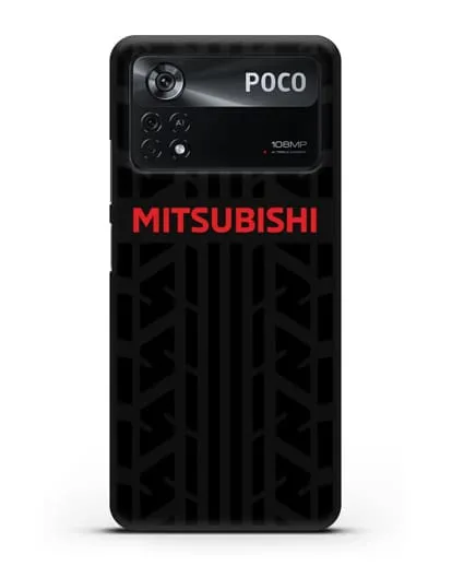 Чехол c логотипом Митсубиши с протектором шин силиконовый для Xiaomi Poco X4 Pro