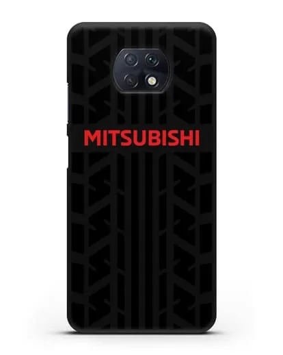 Чехол c логотипом Митсубиши с протектором шин силиконовый для Xiaomi Redmi Note 9T