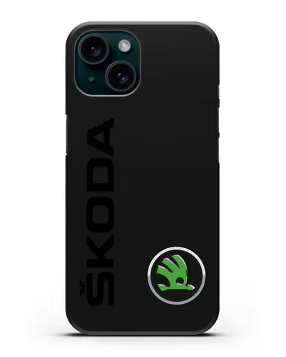 Чехол с надписью Skoda и логотипом силиконовый для iPhone 15