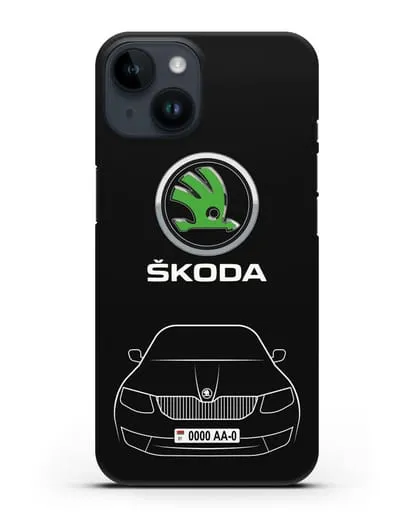 Чехол Skoda с номерным знаком силиконовый для iPhone 14