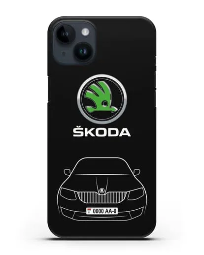 Чехол Skoda с номерным знаком силиконовый для iPhone 14 Plus