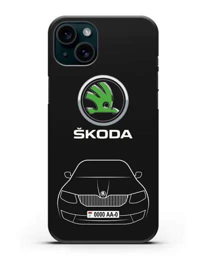 Чехол Skoda с номерным знаком силиконовый для iPhone 15 Plus
