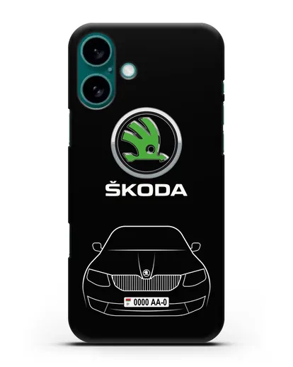 Чехол Skoda с номерным знаком силиконовый для iPhone 16 Plus