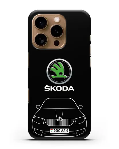 Чехол Skoda с номерным знаком силиконовый для iPhone 16 Pro