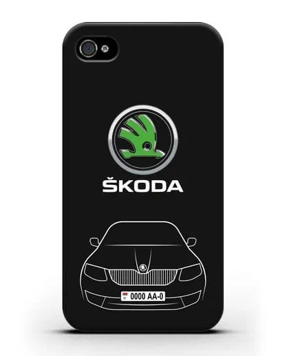 Чехол Skoda с номерным знаком силиконовый для iPhone 4/4s