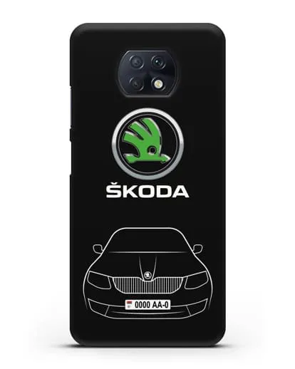Чехол Skoda с номерным знаком силиконовый для Xiaomi Redmi Note 9T