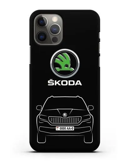 Чехол Skoda Kodiak с автомобильным номером силиконовый для iPhone 12 Pro