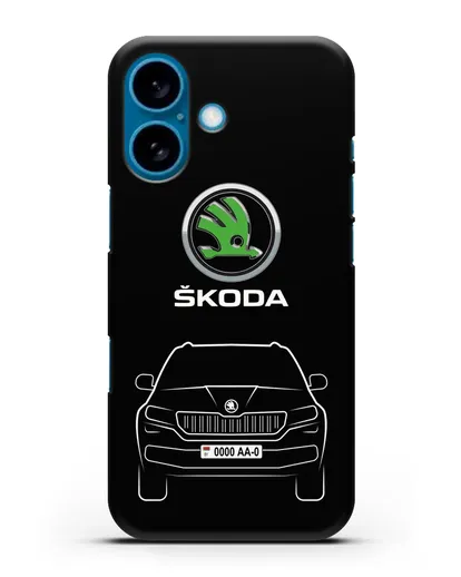 Чехол Skoda Kodiak с автомобильным номером силиконовый для iPhone 16
